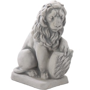 Deko-Figur Löwe mit Schild, 40 cm, aus Beton für den Garten.