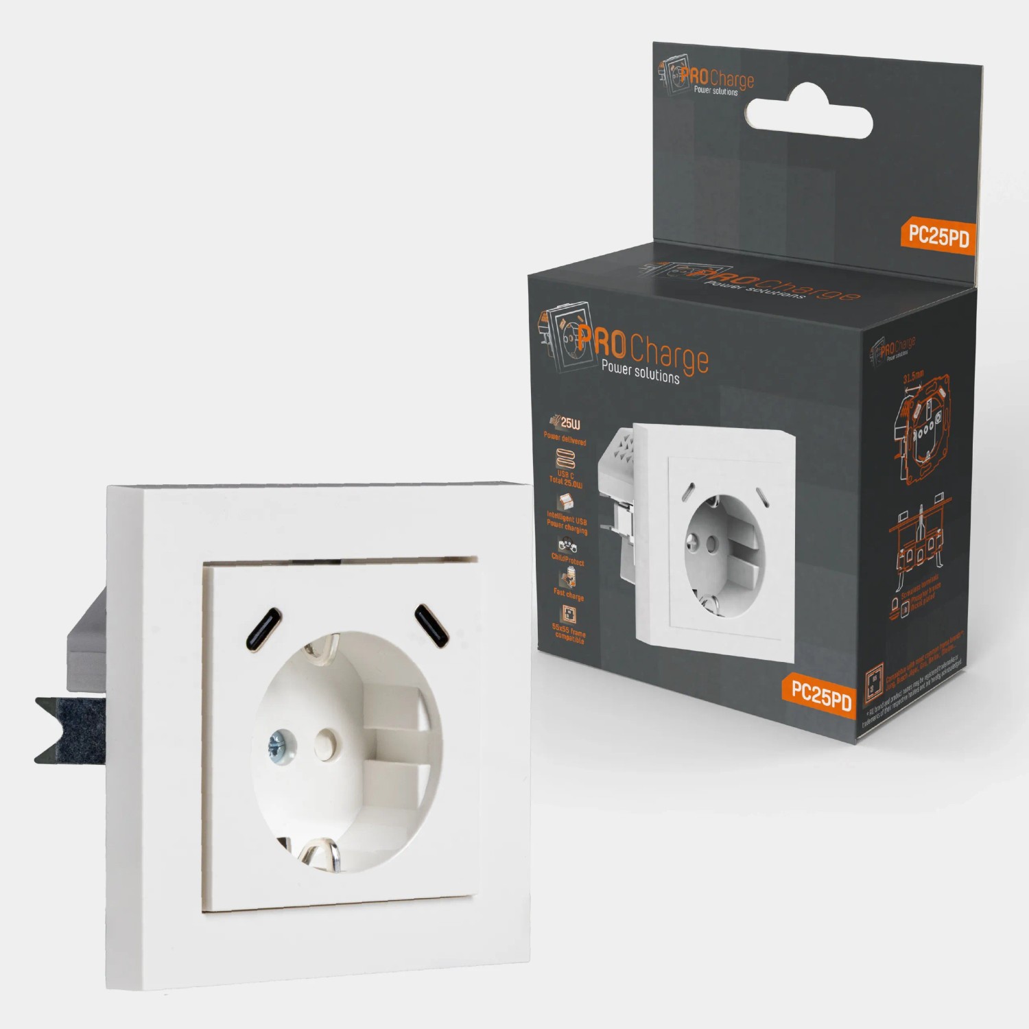 Unterputz Steckdose Mit 2 USB-Ports – 2,4A, Alpinweiß, CE-zertifiziert