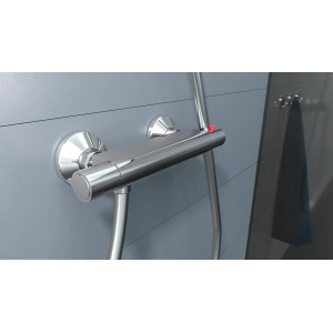 Thermostat-Duscharmatur Vico aus Chrom mit Temperaturskala und Sicherheitssperre.