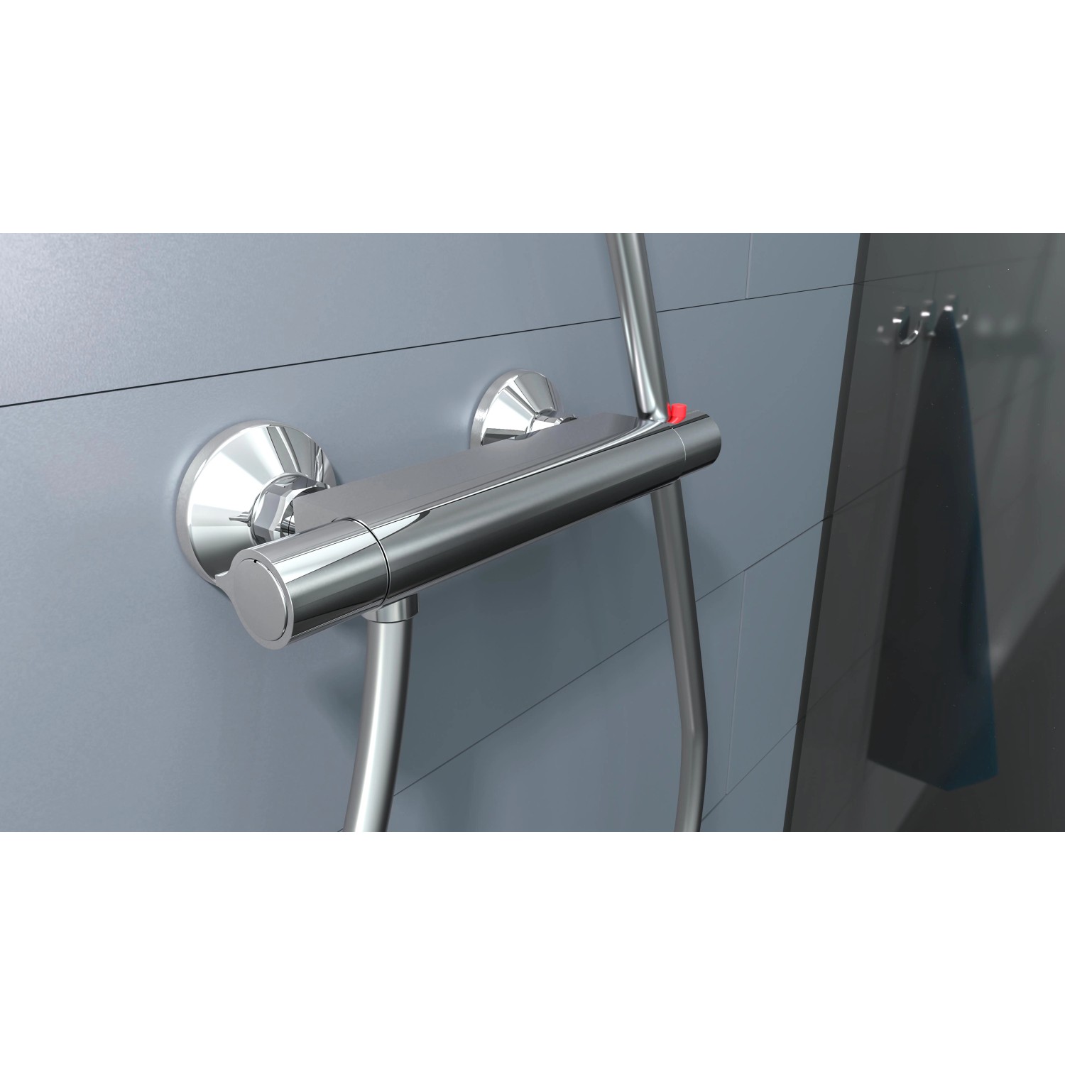 Thermostat-Duscharmatur Vico aus Chrom mit Temperaturskala und Sicherheitssperre.