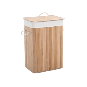 Songmics Wäschetonne aus Bambus mit Deckel, 72 l, Holzfarbe. Wäschekorb mit Tragegriffen.