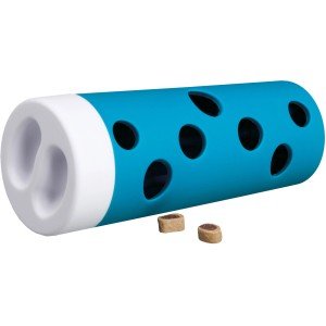 Jollypaw Snackrolle, blaues Intelligenzspielzeug für Katzen mit Leckerlis.