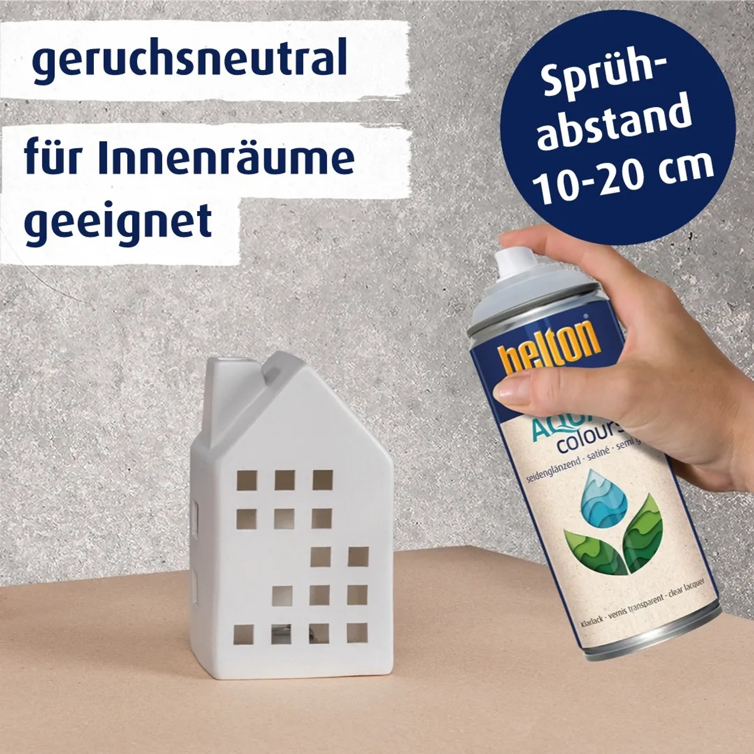 Belton Free AQUAcolours Klarlack Spray, transparent seidenglänzend, mit Deko-Haus.