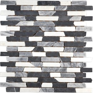 Marmormosaik Black Grey White Mix Brick, 28,5x30,5 cm, für Wand und Boden.