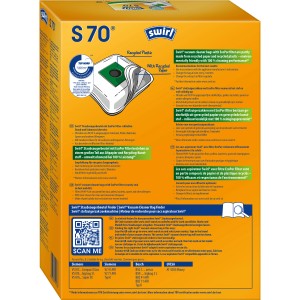 Swirl S 70 Staubsaugerbeutel EcoPor, 4er-Pack, gelbe Verpackung.