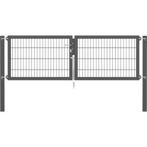 Doppeltor Flexo Plus, 250x80 cm, anthrazit, mit Doppelstabmatte, Pfosten, Schloss und Türdrücker für Gartenzaun.