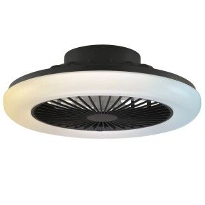 Schwarze LED-Deckenleuchte Montero mit Ventilator, Ø 42cm. Moderne Deckenlampe für Wohnräume.