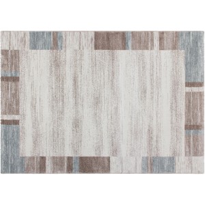 Kayoom Kurzflorteppich Falkland Darwin, 80x150 cm, Pastellblau mit Patchwork-Rahmen.