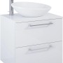 Maximus Waschbeckenunterschrank Stylo, weiß hochglanz, mit Aufsatzwaschbecken und Armatur.