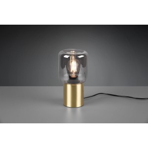 Moderne Reality Tischlampe Nico in Messing-Rauchfarben mit E27 Fassung.