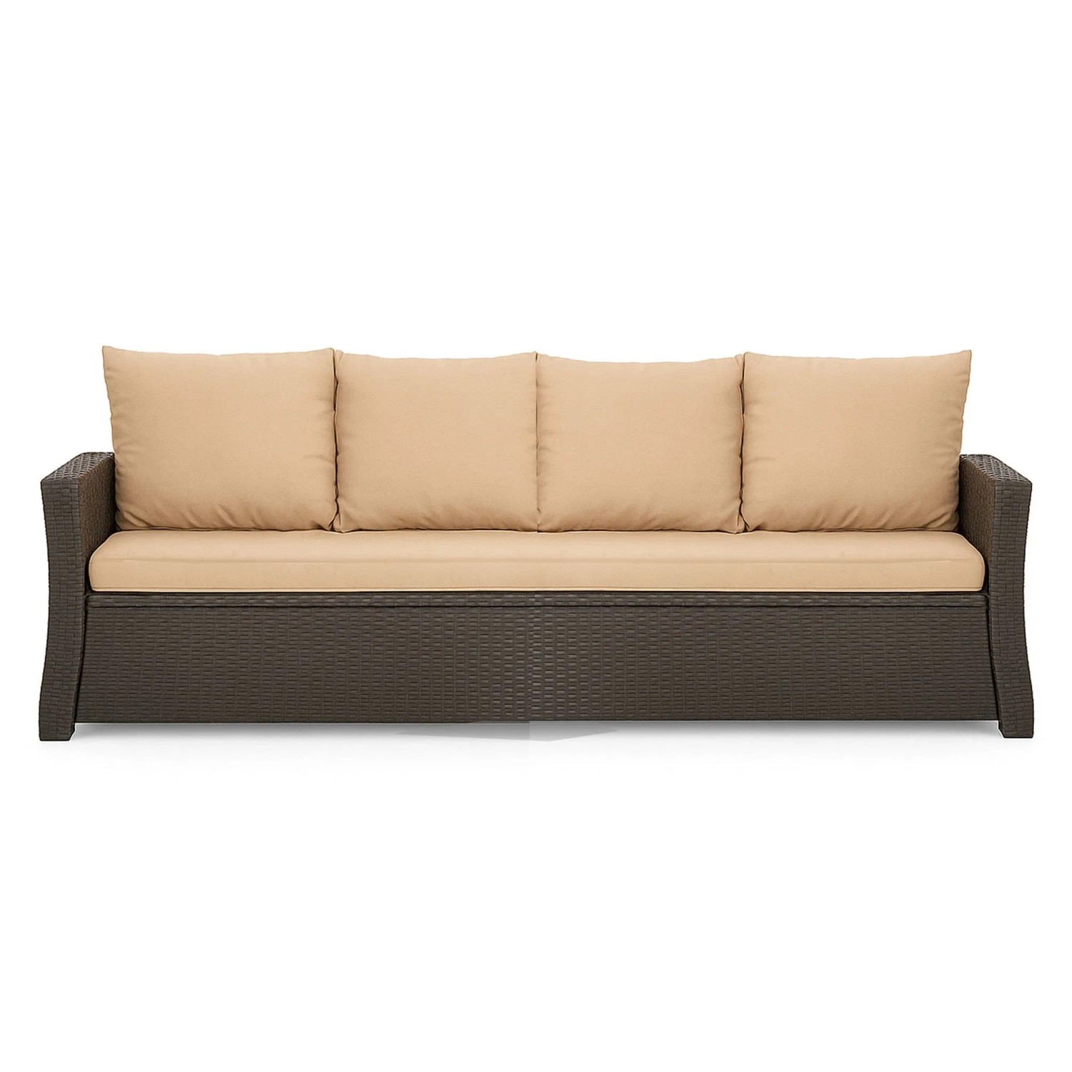 Beiges 3-Sitzer Gartensofa aus Polyrattan mit Kissen aus dem Setgarden Mix-Techno.
