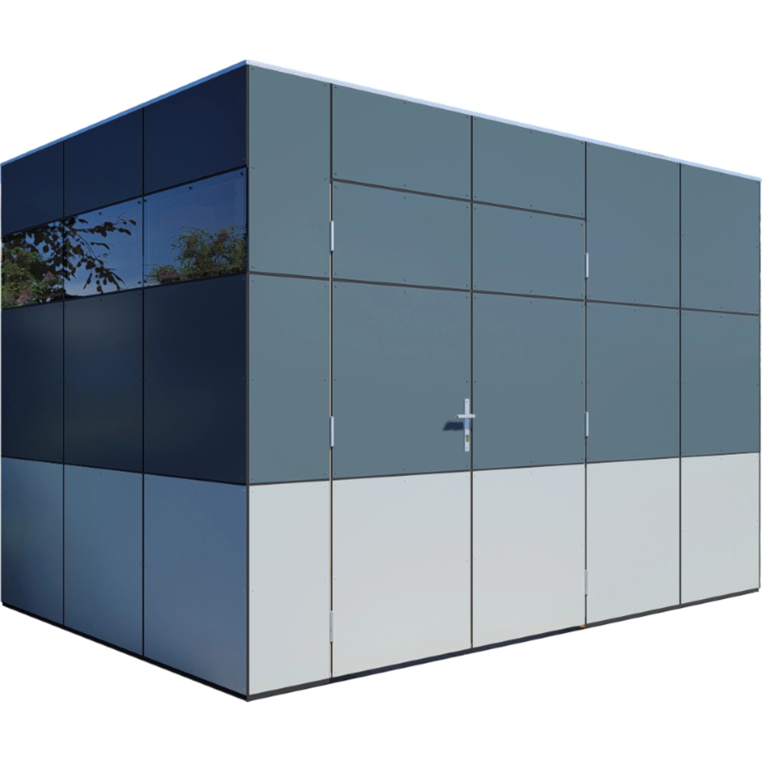 Modernes, anthrazit-graues Bertilo Gartenhaus HPL 2 (228x345cm) aus Holz.