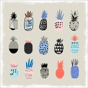 Dekopanel mit Ananas-Motiv, 30x30 cm, verschiedene Designs.