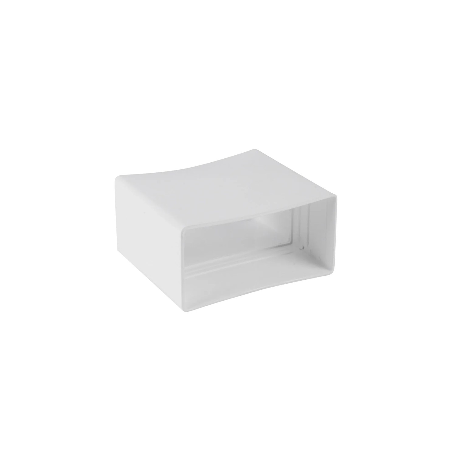 Weißer Vierkantrohr-Verbinder für Flachkanalsysteme, 10x11,5x5,8 cm.