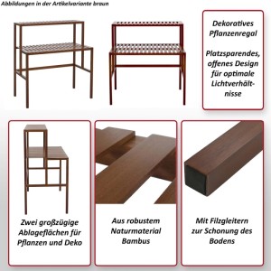 Braunes MCW Bambus Pflanzenregal Q34 mit 2 Ablagen, 100x90x50cm, für den Innenbereich.