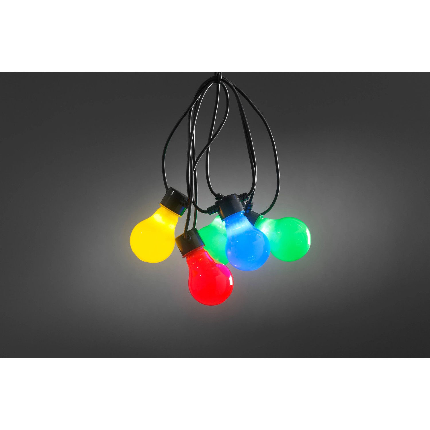 Konstsmide LED Biergartenkette mit 10 bunten Leuchtmitteln für Außen- und Innenbereich.