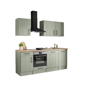 Respekta Küchenzeile Anton Landhaus Schilfgrün 220 cm mit Einbau Herd-Set