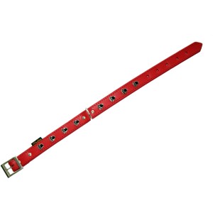 Rotes Heim Hundehalsband aus Leder mit Pfoten-Motiv, 22 mm breit und 50 cm lang.