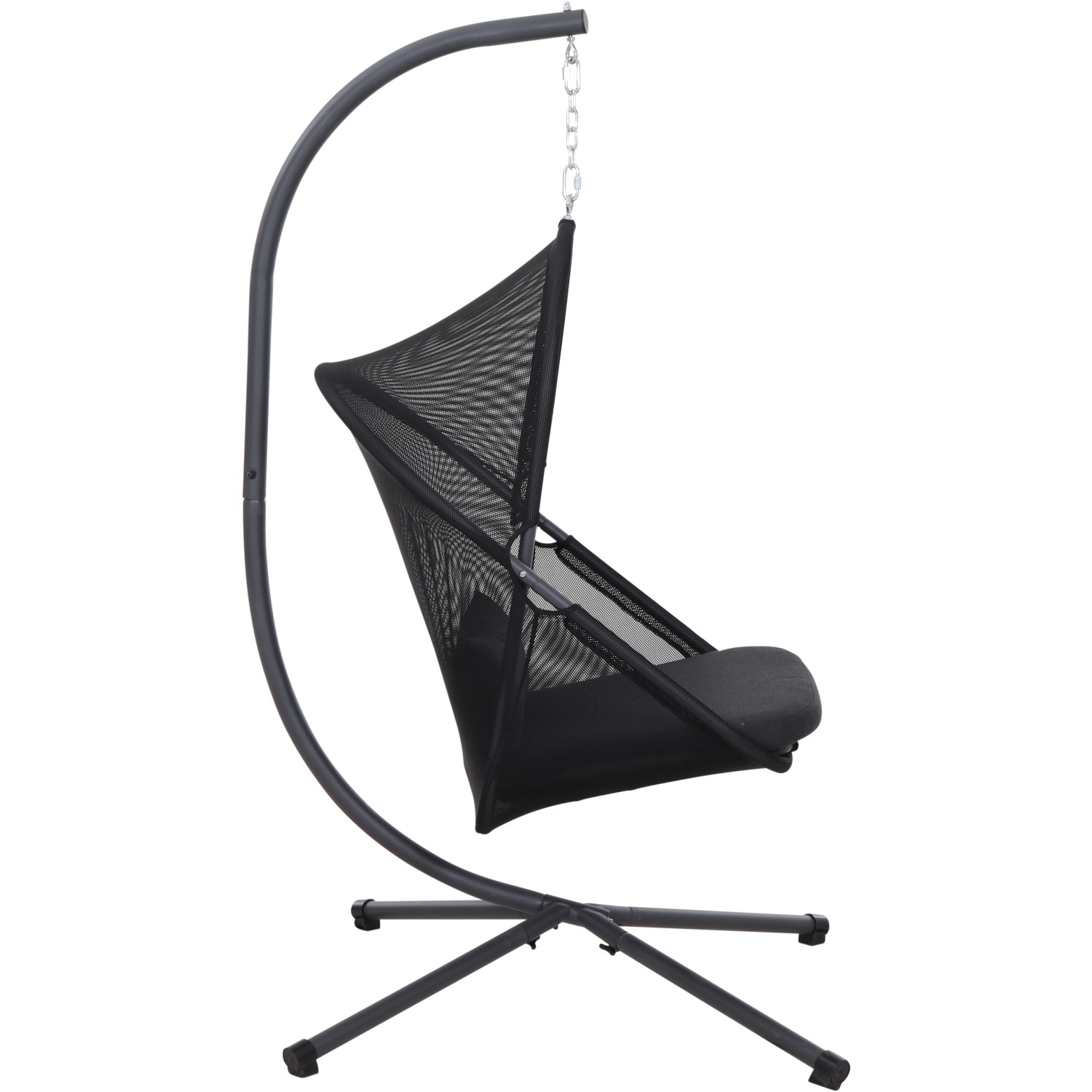 Siena Garden Hängesessel Yobaya Cool Black mit Stahlgestell und luftigem Netzstoff.