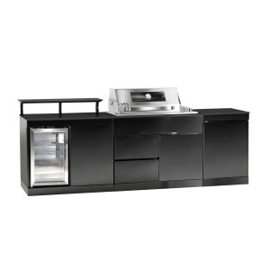 Buschbeck Outdoorküche Brighton mit schwarzem Edelstahl und Marmorplatte.