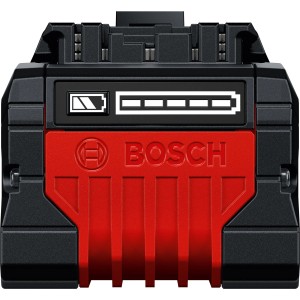 Bosch Professional Akku Expert 18V-80, 18V Akku mit rotem Gehäuse und Ladezustandsanzeige.
