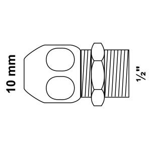 Zeichnung Quetschverschraubung-Nippel Chrom, 21 mm (1/2 AG) x 10 mm, für Sanitärinstallation.