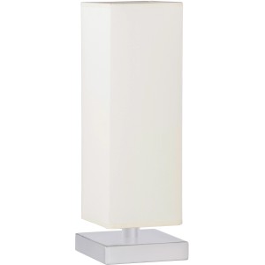 Trio Tischleuchte Piet, Nickel matt, mit weißem Stoffschirm. Design-Tischlampe mit Touchdimmer.