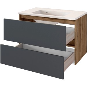 Held Möbel Einzelwaschtisch Bari, 80 cm, Grau Matt, mit zwei offenen Schubladen.