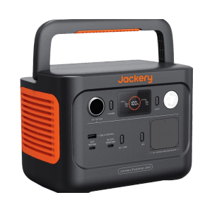 Jackery Powerstation E240 v2, tragbarer Stromerzeuger mit LiFePO4-Akku und LCD-Display.
