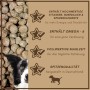 Supravit Hundetrockenfutter mit Huhn & Mais. Zeigt Futterkroketten, Hundegesicht & Vorteile: Vitamine, Omega-6, Qualität.