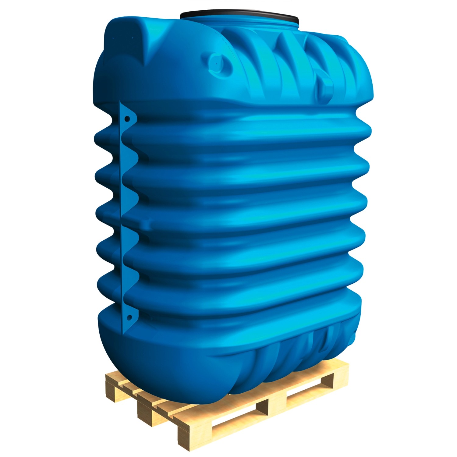 Blauer 4rain Erdtank Modularis 7.500 l Garten-Comfort Paket auf Palette.