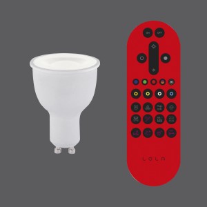 Just Light LED-Lampe Lolasmart-Bulb GU10 mit roter Fernbedienung zur App-Steuerung.