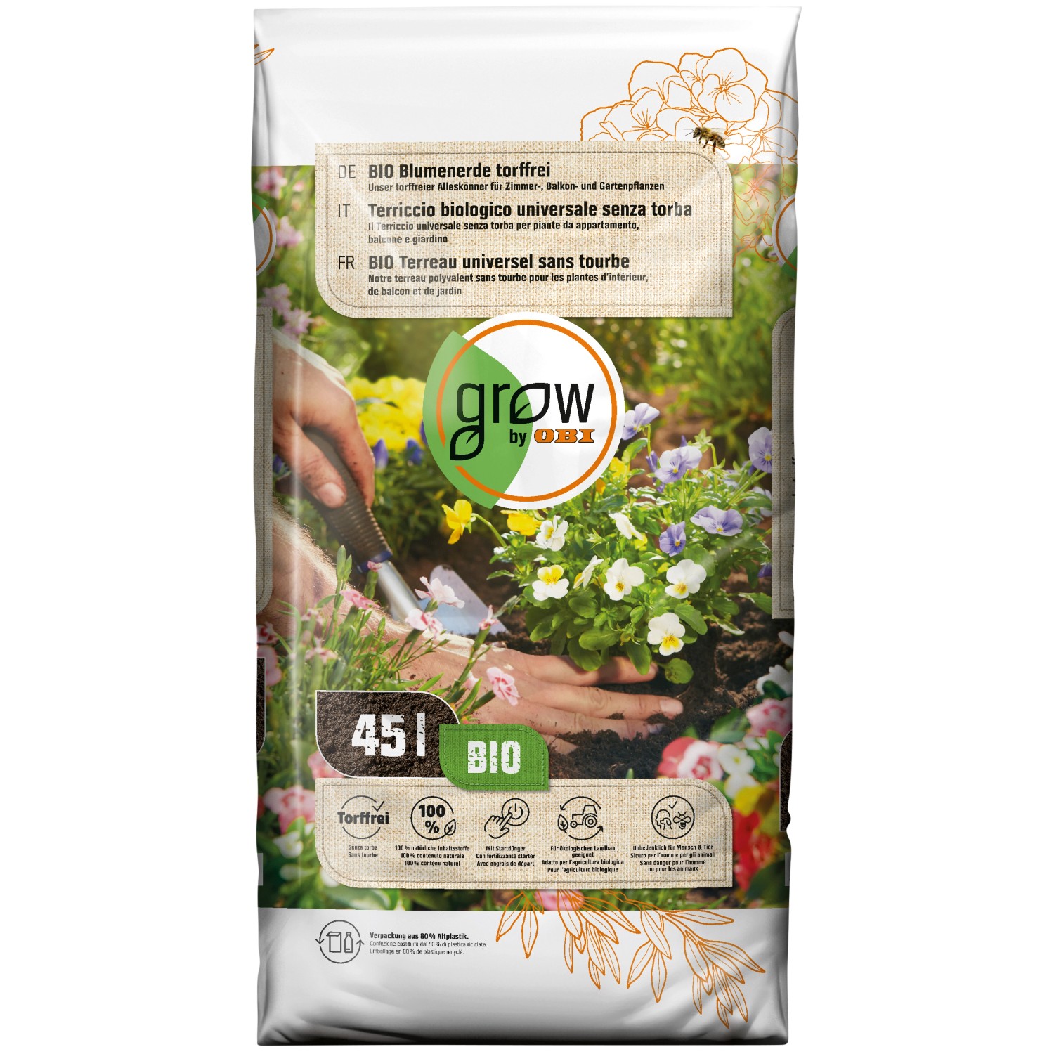 GROW by OBI BIO Blumenerde torffrei, 45l kaufen bei OBI