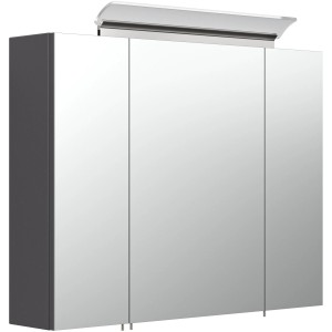 Posseik Spiegelschrank, 80 cm breit, anthrazit mit Softclose und Aufsatzleuchte.