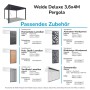 Weide Deluxe Pergola mit Lamellendach und passendem Zubehör: Lamellenwände, Wandpaneele, Sonnenrollo in Anthrazit, Weiß und Holzoptik.