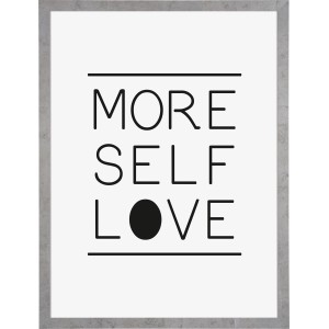 MDF-Bilderrahmen Yellowstone, Beton Hellgrau, 60x80 cm, mit Schriftzug 'More Self Love'.