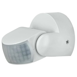 Weißer AP Bewegungsmelder ECO A6 mit 180°/360° Erfassungswinkel für Wand- oder Deckenmontage.