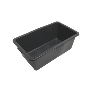 Schwarzer Mörtelkasten mit 90 l Fassungsvermögen und vier Griffen.