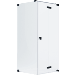 Schöner Wohnen Eckdusche mit Drehfalttür, schwarzmatte Beschläge, 80x80x200 cm.