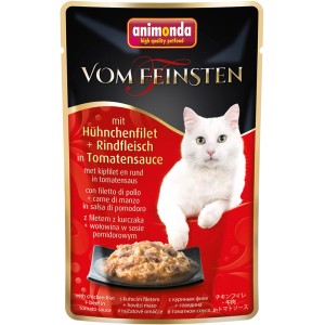 Vom Feinsten Katzen-Nassfutter Huhn & Rind in Sauce, 50g Packung.