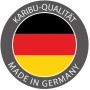 Karibu Sauna: Qualitätssiegel Made in Germany mit Deutschlandflagge.