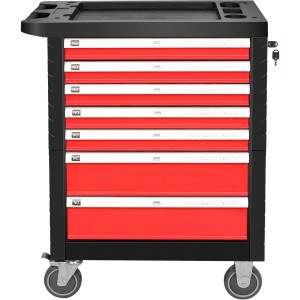 Atrox Werkzeugwagen mit 7 Schubladen, rot-weiß, rollbar, mit Werkzeug-Inhalt.
