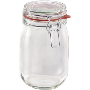 Leeres Leifheit Einmachglas (1140 ml) mit Drahtbügelverschluss und roter Gummidichtung.