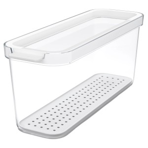 Weißer Rotho Kühlschrankorganizer Cauma (2 l) mit transparentem Behälter und Abtropfeinsatz.