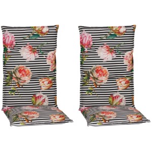 2er Set Beo Hochlehner Auflagen Toronto mit Blumenmuster auf schwarz-weißen Streifen.