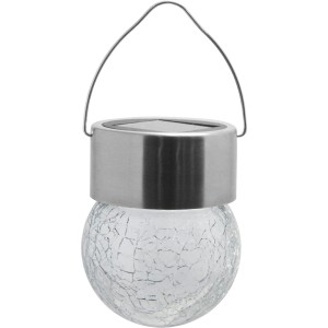 Solar-Hängeleuchte mit Crackle-Optik, transparent-silber, 2er-Set für den Garten.