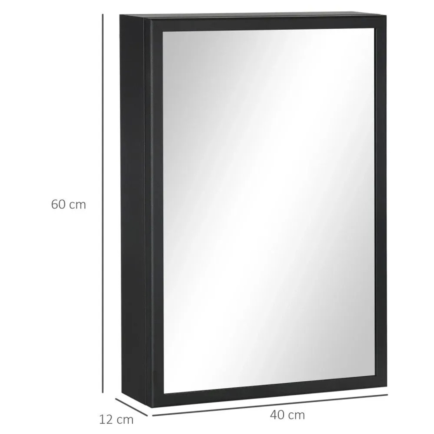 Schwarzer Kleankin Spiegelschrank 40x12x60 cm. Moderner Hängeschrank für Bad mit viel Stauraum.