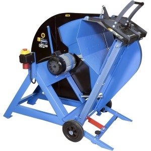 Güde Wippsäge GWS 700 HM-2: Blaue Wippkreissäge mit Fahrwerk für Brennholz, Sägeblattdurchmesser 700mm.