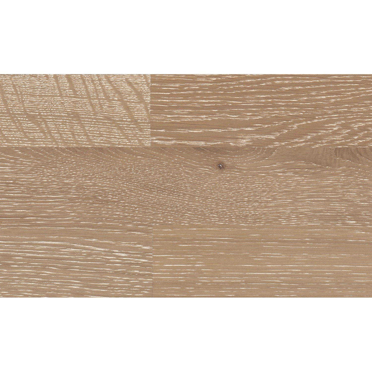 Living by Haro Parkett Eiche Altweiß, versiegelter Holzboden in Dielenoptik.