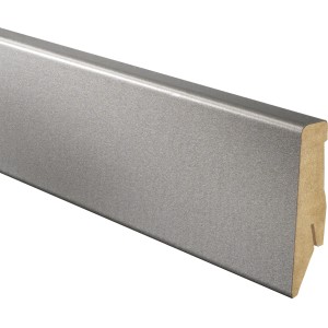Sockelleiste MDF K58 D foliert Edelstahl, 58mm hoch, für den Innenausbau.